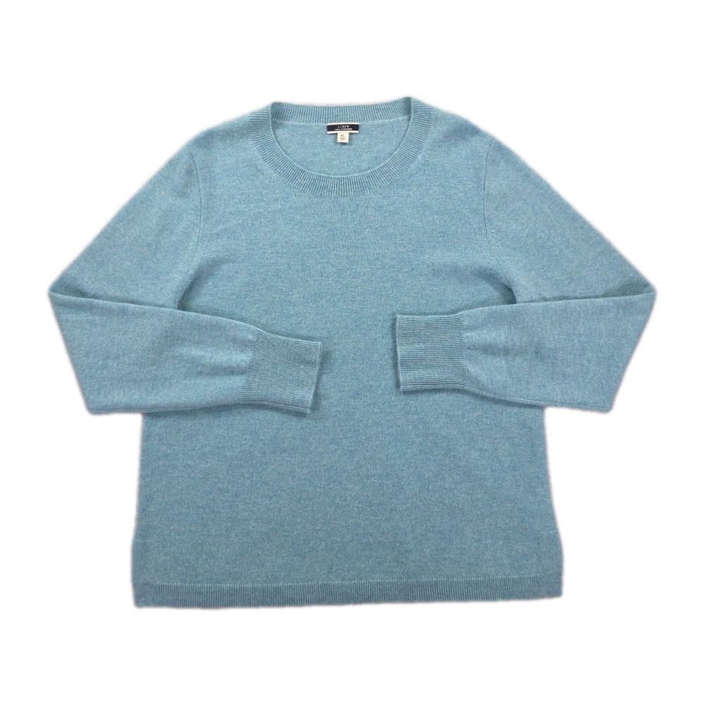 J Crew 100% Cashmere Sweater Womens XL Heathered Blue Crewneck‎ EUC